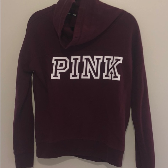 Pink by VS Maroon Cowl High Neck Pullover Hoodie - Picture 1 of 4